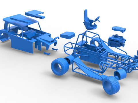 Vintage Dirt Modified stock car Version 6 while turning Scale 1 to 25 3D Print Model