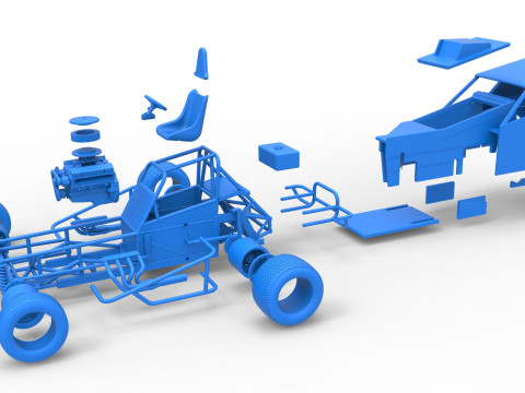 Vintage Dirt Modified stock car Versie 7 Schaal 1 tot 25 3D printmodel