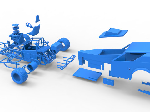 Vintage Dirt Modified stock car Versie 7 Schaal 1 tot 25 3D printmodel