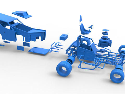 Vintage Dirt Modified stock car Versie 7 Schaal 1 tot 25 3D printmodel