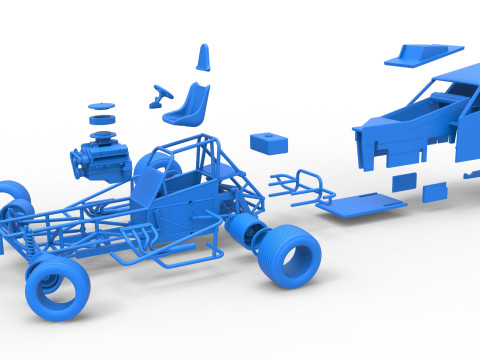 विंटेज डर्ट संशोधित स्टॉक कार संस्करण 7, स्केल 1 से 25 में बदलते समय 3D प्रिंट मॉडल