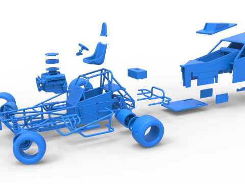 Vintage Dirt Modified stock car Version 7 while turning Scale 1 to 25 3D Print Model