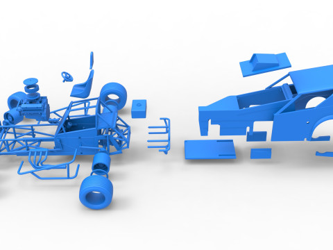 विंटेज डर्ट संशोधित स्टॉक कार संस्करण 7, स्केल 1 से 25 में बदलते समय 3D प्रिंट मॉडल