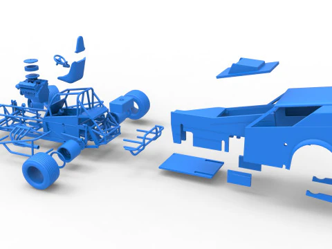 Vintage Dirt Modified stock car Version 7 while turning Scale 1 to 25 3D Print Model