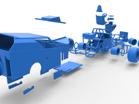 विंटेज डर्ट संशोधित स्टॉक कार संस्करण 7, स्केल 1 से 25 में बदलते समय 3D प्रिंट मॉडल