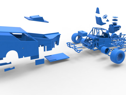 विंटेज डर्ट संशोधित स्टॉक कार संस्करण 7, स्केल 1 से 25 में बदलते समय 3D प्रिंट मॉडल