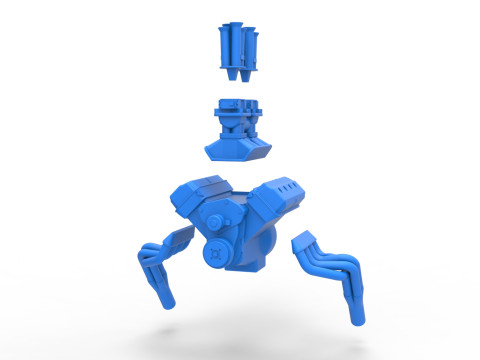 Gasser 버전 2 엔진 규모 1~25 3D 프린트 모델