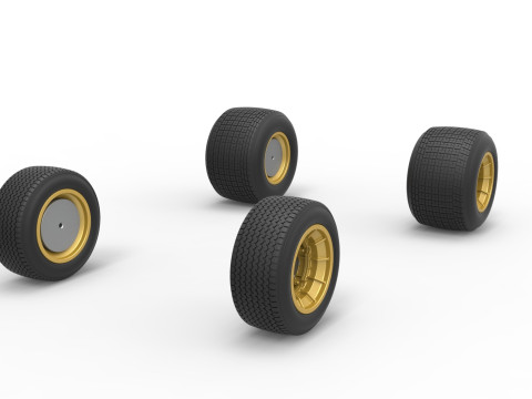 Conjunto de rodas de stock car vintage dirt supermodificado escala 1 a 25 Modelo de Impressão 3D