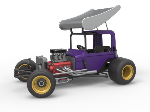 Stock car vintage alado supermodificado para Dirt enquanto gira a escala de 1 a 25 Modelo de Impressão 3D