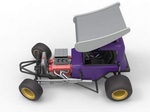 Mobil stok Supermodifikasi Bersayap Vintage untuk Kotoran sambil memutar Skala 1 hingga 25 Model Cetak 3D