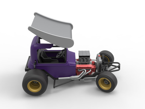 Mobil stok Supermodifikasi Bersayap Vintage untuk Kotoran sambil memutar Skala 1 hingga 25 Model Cetak 3D