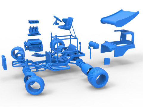 Mobil stok Supermodifikasi Bersayap Vintage untuk Kotoran sambil memutar Skala 1 hingga 25 Model Cetak 3D