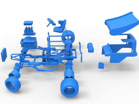 Mobil stok Supermodifikasi Bersayap Vintage untuk Kotoran sambil memutar Skala 1 hingga 25 Model Cetak 3D