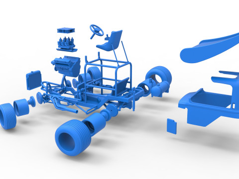 Mobil stok Supermodifikasi Bersayap Vintage untuk Kotoran sambil memutar Skala 1 hingga 25 Model Cetak 3D