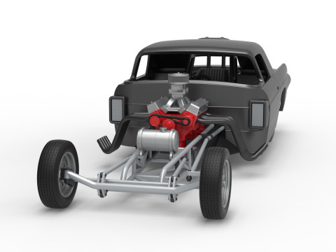 Front engine old school dragster with shell Version 12 Scale 1 to 25 3D Print Model