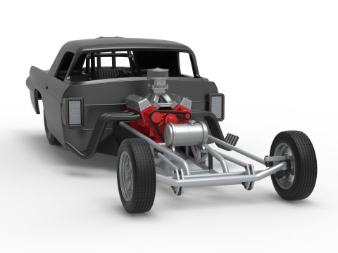 Front engine old school dragster with shell Version 12 Scale 1 to 25 3D Print Model