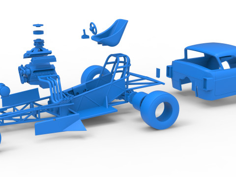 Front engine old school dragster with shell Version 12 Scale 1 to 25 3D Print Model