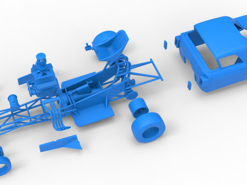 Front engine old school dragster with shell Version 12 Scale 1 to 25 3D Print Model