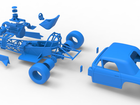 Front engine old school dragster with shell Version 12 Scale 1 to 25 3D Print Model