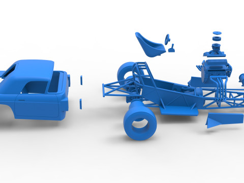 Front engine old school dragster with shell Version 12 Scale 1 to 25 3D Print Model