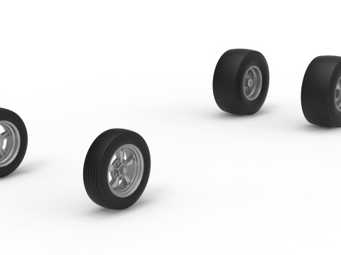 Vintage &Ouml;n motor dragster Versiyon 7 &Ouml;l&ccedil;ek 1'den 25'e kadar Tekerlek Seti 3D Baskı Modeli