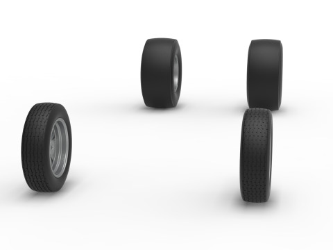 Vintage &Ouml;n motor dragster Versiyon 7 &Ouml;l&ccedil;ek 1'den 25'e kadar Tekerlek Seti 3D Baskı Modeli