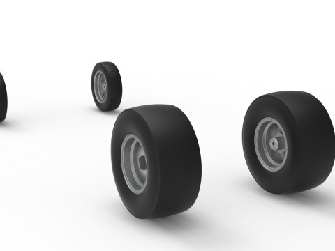 Vintage &Ouml;n motor dragster Versiyon 7 &Ouml;l&ccedil;ek 1'den 25'e kadar Tekerlek Seti 3D Baskı Modeli