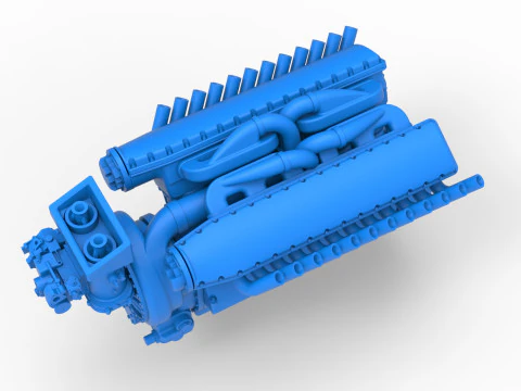 Engine V12 of Vintage Dragster Version 2 Scale 1 to 25 3D Print Model