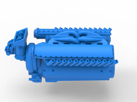 Engine V12 of Vintage Dragster Version 2 Scale 1 to 25 3D Print Model