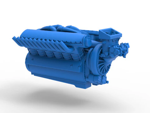 Engine V12 of Vintage Dragster Version 2 Scale 1 to 25 3D Print Model