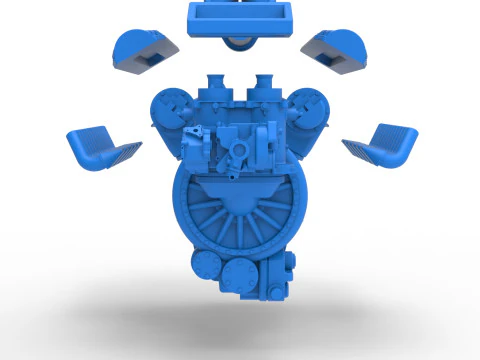 Engine V12 of Vintage Dragster Version 2 Scale 1 to 25 3D Print Model
