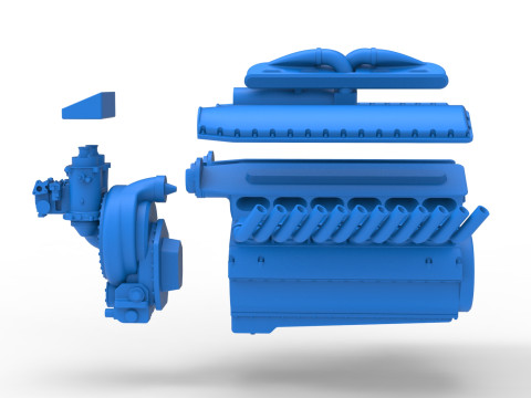 Vintage Dragster Versiyon 2 Motor V12 &Ouml;l&ccedil;eği 1 ila 25 3D Baskı Modeli