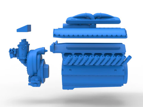 Engine V12 of Vintage Dragster Version 2 Scale 1 to 25 3D Print Model