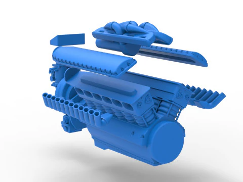 Engine V12 of Vintage Dragster Version 2 Scale 1 to 25 3D Print Model