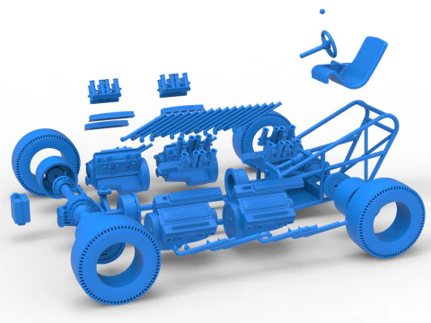 Vintage AWD Dragster Base Version 2 Scale 1 to 25 3D Print Model
