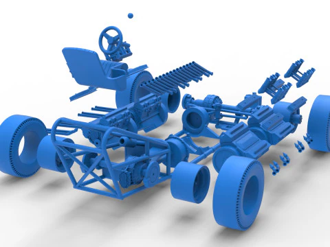 Vintage AWD Dragster Base Version 2 Scale 1 to 25 3D Print Model