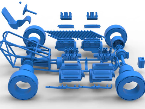 Vintage AWD Dragster Base Version 2 Scale 1 to 25 3D Print Model