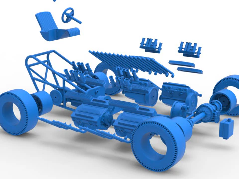 Vintage AWD Dragster Base Version 2 Scale 1 to 25 3D Print Model