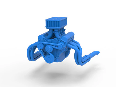 Engine of Silver Crown Car Scale 1 to 25 3D Print Model