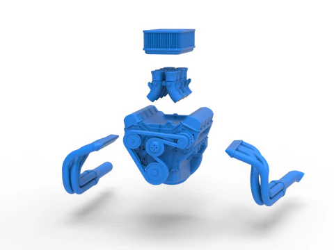 Engine of Silver Crown Car Scale 1 to 25 3D Print Model