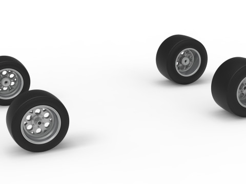 Комплект колес экспериментального автомобиля Silver Crown для дорожного покрытия в масштабе от 1 до 25 3D Принт Модель