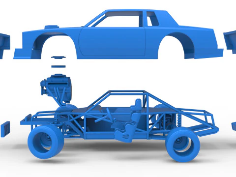 Vintage-Dirt-Sp&auml;tmodell eines Rennwagens beim Drehen im Ma&szlig;stab 1 bis 25 3D Druckmodell