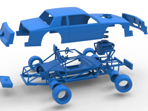 Vintage-Dirt-Sp&auml;tmodell eines Rennwagens beim Drehen im Ma&szlig;stab 1 bis 25 3D Druckmodell