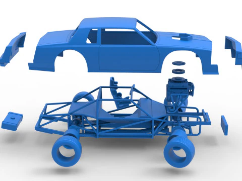 Vintage-Dirt-Sp&auml;tmodell eines Rennwagens beim Drehen im Ma&szlig;stab 1 bis 25 3D Druckmodell