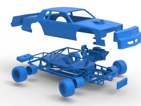 Vintage-Dirt-Sp&auml;tmodell eines Rennwagens beim Drehen im Ma&szlig;stab 1 bis 25 3D Druckmodell