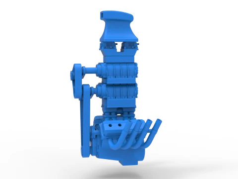 Motor V8 con doble sobrealimentador Versi&oacute;n 8 Escala 1 a 25 Modelo de impresión 3D