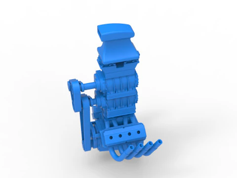 Engine V8 with double supercharger Version 8 Scale 1 to 25 3D Print Model