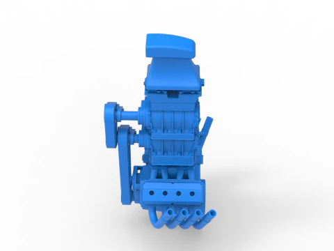 Engine V8 with double supercharger Version 8 Scale 1 to 25 3D Print Model