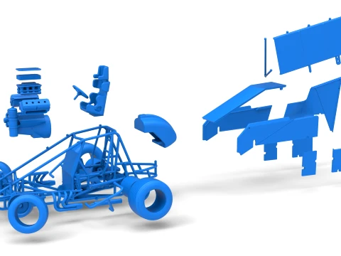 Winged Sprint car Version 2 while turning Scale 1 to 25 3D Print Model
