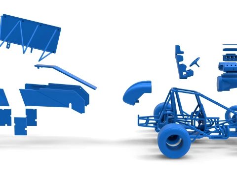 Winged Sprint car Version 2 while turning Scale 1 to 25 3D Print Model